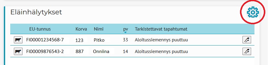 Minun Maatilani -nautaohjelman automaattiset eläinhälytykset