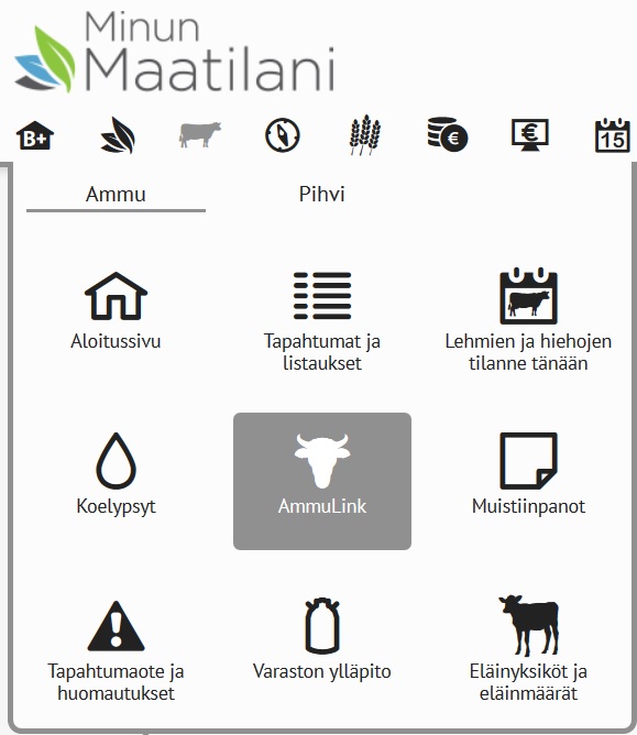 AmmuLink löytyy Minun Maatilani -nautakuvakkeen takaa