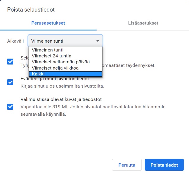 Välimuistin tyhjennys Google Chromessa