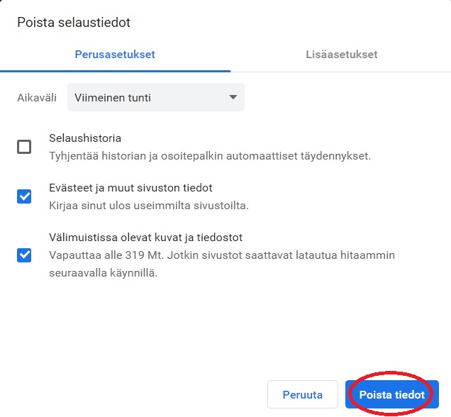 Chrome tyhjennä välimuisti