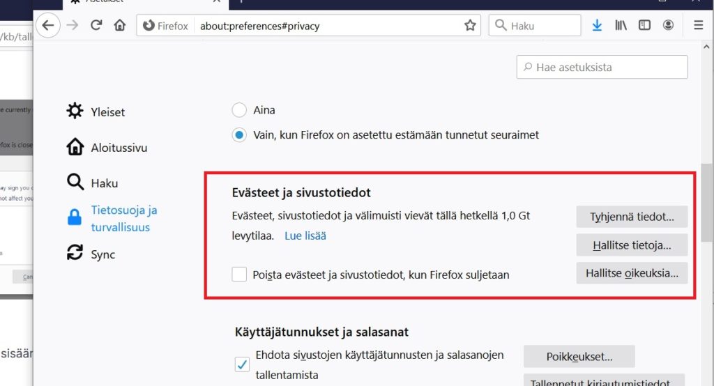 Firefox välimuistin tyhjennys