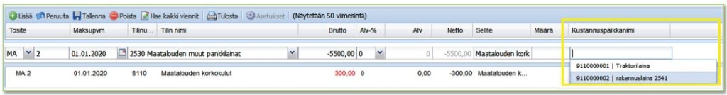 Kustannuspaikan lisääminen kirjanpidon vientiin WebWakassa