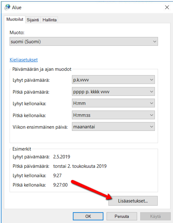 Windows10 Asetukset: Kellonajan muodon muutos