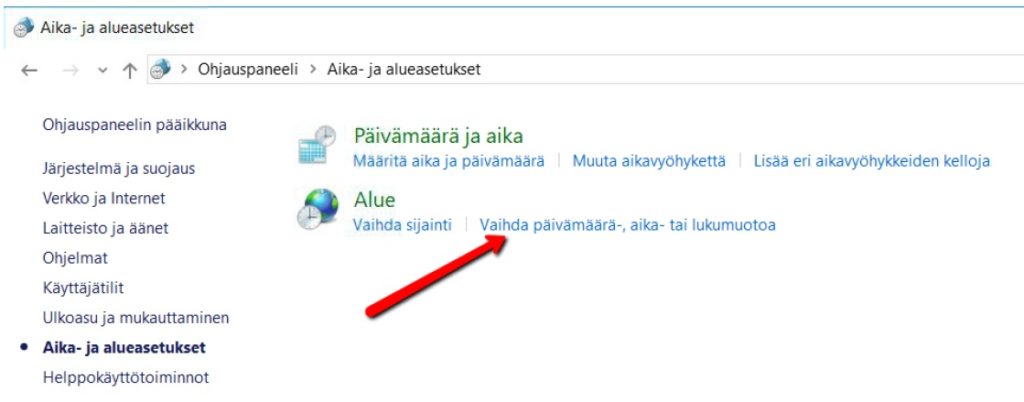 Windows10 Asetukset: Kellonajan muodon muutos