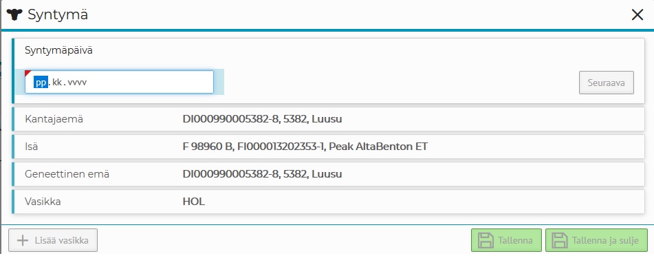 Syntymän ilmoittaminen Minun Maatilassani