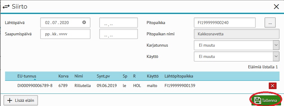 Siirtoilmoitus Minun Maatilani tallenna