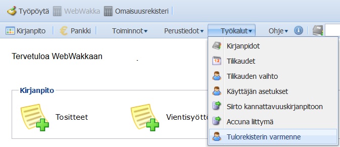 Tulorekisterin varmenteen tallennus WebWakkaan