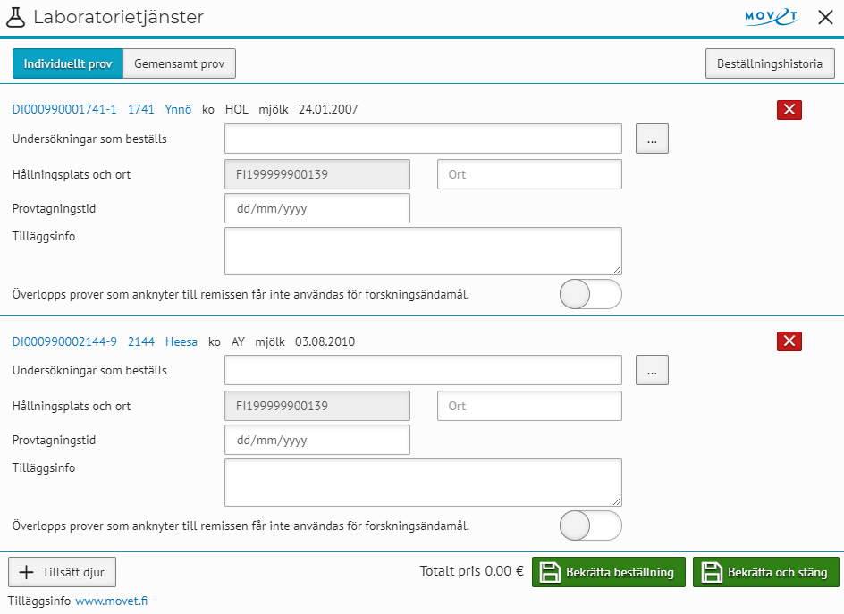 Analyser kan beställas direkt via Movet-länken i Min Gård. 