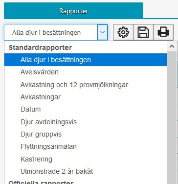 Redigerbara rapporter - alla djur i besättningen