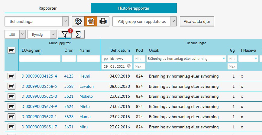 Redigerbara rapporter - historierapporter